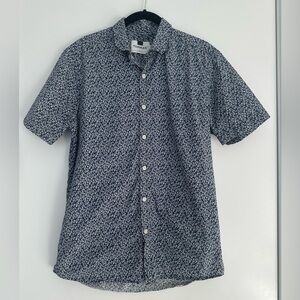 Topman Blue White Button Down Collared Shirt Short Sleeve Medium M